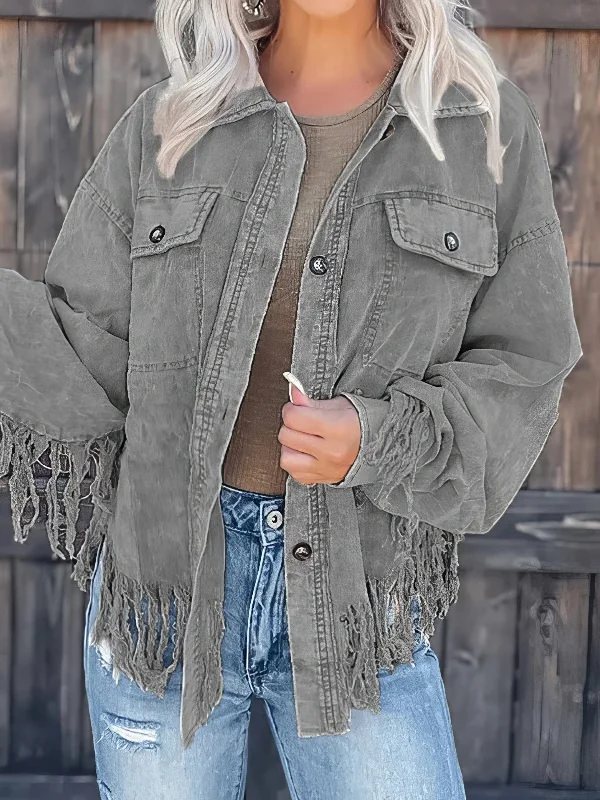 Button-Front Corduroy Jacket with Tassels Print Jacket Jacquard Jacket Patchwork Jacket Button-Front Corduroy Jacket with Tassels Print Jacket Jacquard Jacket Patchwork Jacket