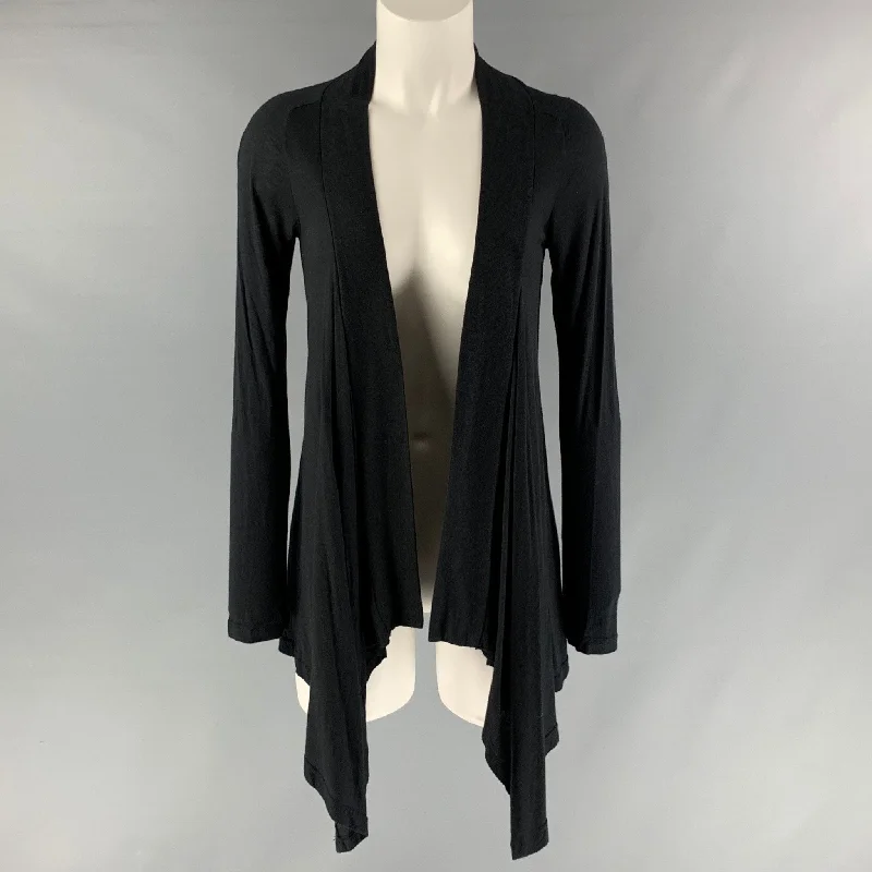 SPLENDID Size XS Black Cotton &  Modal Cardigan Silk Blend Satin Velvet