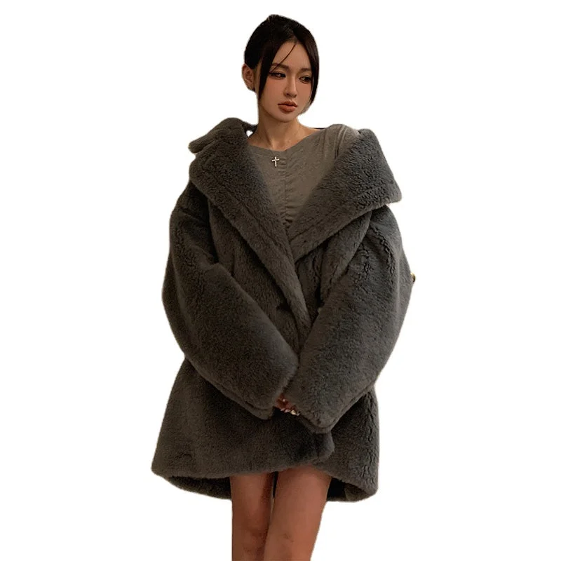 Plus Size Long Lamb Fur Long Jacket Winter Genuine Teddy Bear Fur Coat for Women Welt Pockets Slit Pockets Flap Pockets Plus Size Long Lamb Fur Long Jacket Winter Genuine Teddy Bear Fur Coat for Women Welt Pockets Slit Pockets Flap Pockets
