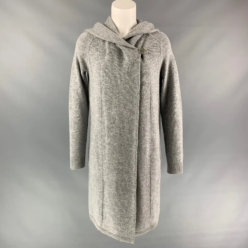 THEORY Size S Grey Heather Wool / Cashmere Hooded Cardigan Satin Blend Silk Blend Wool Blend THEORY Size S Grey Heather Wool / Cashmere Hooded Cardigan Satin Blend Silk Blend Wool Blend