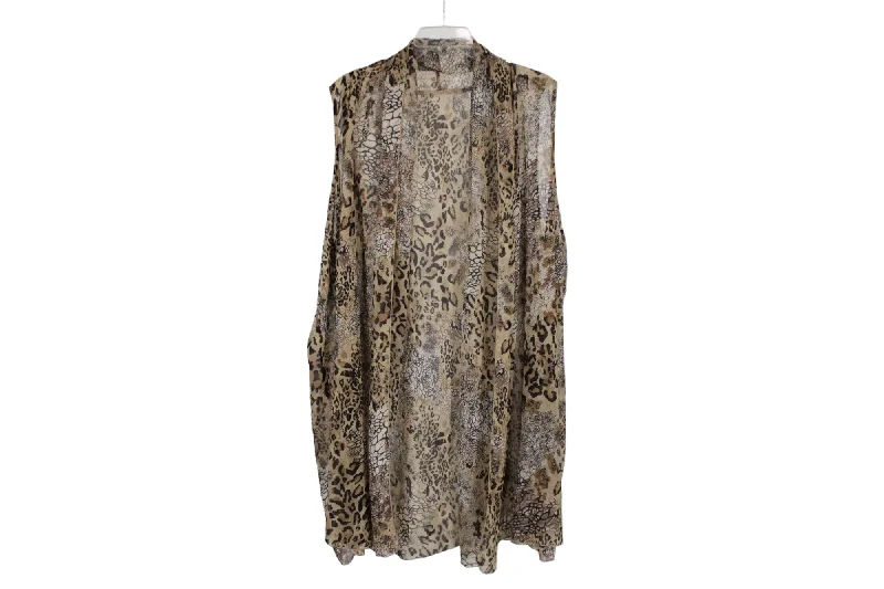 Brown Chiffon Vest Cardigan | One Size Print Jacquard Patchwork