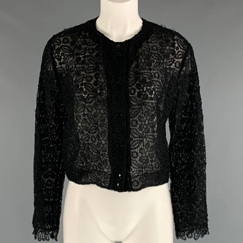 OLIVIER THEYSKENS Size 6 Black Lace Cropped Cardigan Fitted Slim Tailored