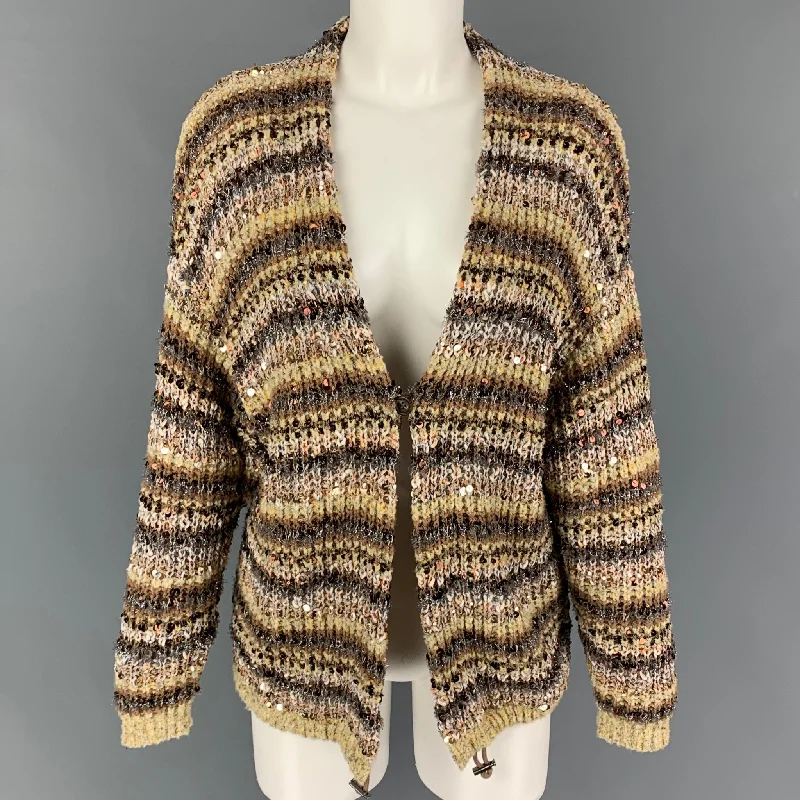 BRUNELLO CUCINELLI Size S Beige Silver Cotton Polyamide Cardigan Nylon Fabric Polyester Fabric Spandex Fabric BRUNELLO CUCINELLI Size S Beige Silver Cotton Polyamide Cardigan Nylon Fabric Polyester Fabric Spandex Fabric
