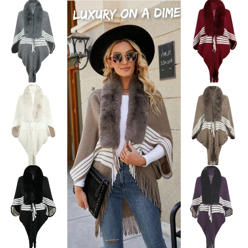 Faux Fur Fringe Hem Oversized Knit Stripe Cardigan Poncho Beaded Cardigan Sequined Faux Fur Faux Fur Fringe Hem Oversized Knit Stripe Cardigan Poncho Beaded Cardigan Sequined Faux Fur