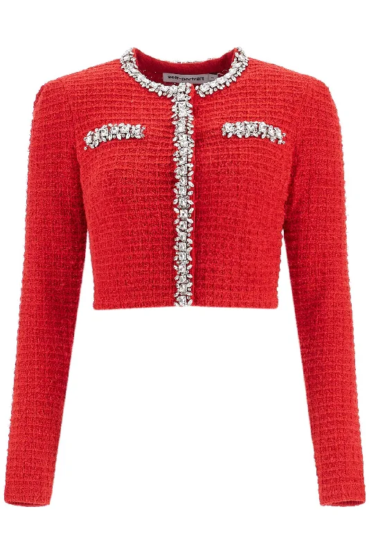 Short Cardigan With Crystals Fleece Cardigan Nylon Polyester