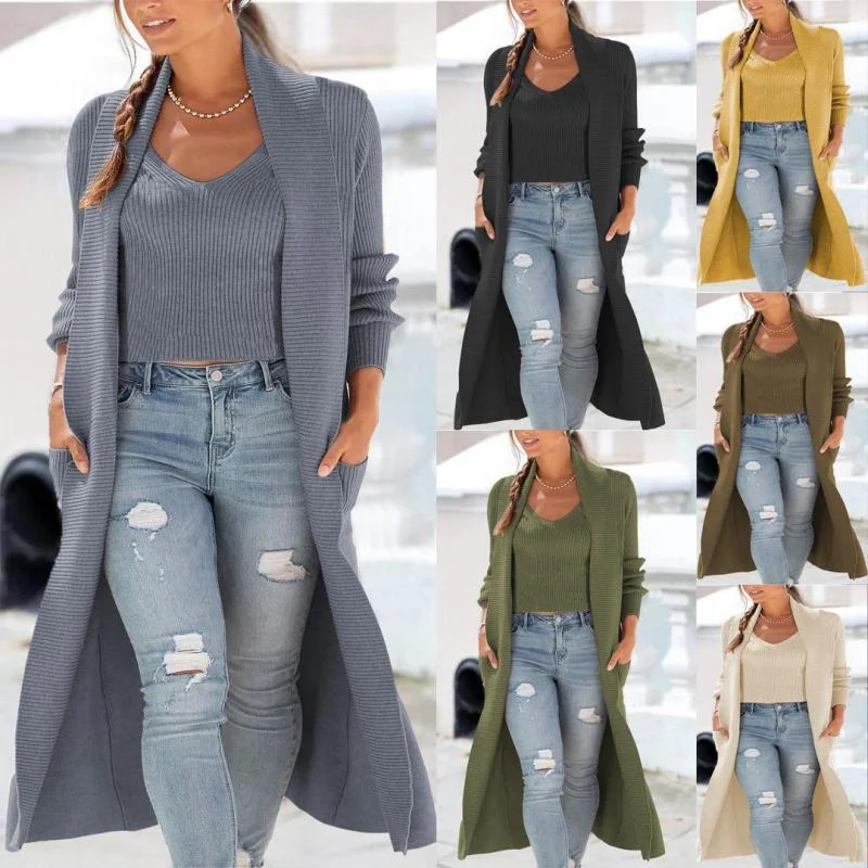 Women Casual Classic Autumn Winter Cardigan Trench Coat Knitted Loose Sweater Two-Piece Solid Color Set Button Cardigan Zip Cardigan Pullover Cardigan Women Casual Classic Autumn Winter Cardigan Trench Coat Knitted Loose Sweater Two-Piece Solid Color Set Button Cardigan Zip Cardigan Pullover Cardigan