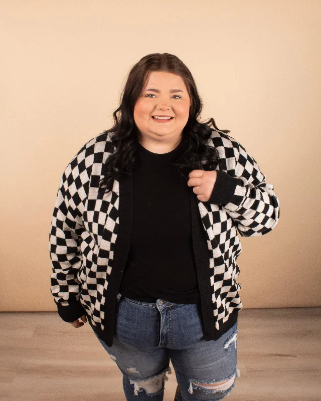 Jasmine Black Checker Cardigan Button Cardigan Zip Cardigan Pullover Cardigan
