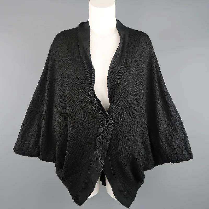 LANVIN Size M Black Textured Jersey Knit Batwing Cardigan Front Pockets Side Pockets Patch Pockets LANVIN Size M Black Textured Jersey Knit Batwing Cardigan Front Pockets Side Pockets Patch Pockets