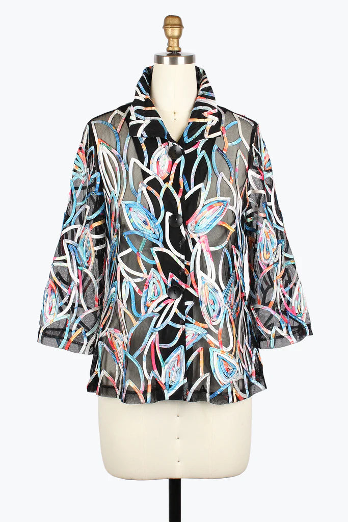 Damee Ombre Vine Soutache Jacket 2395-CRL Notch Collar Peter Pan Collar Cowl Neck
