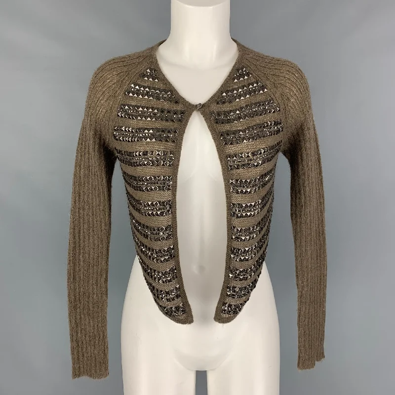 DAY BIRGER ex MIKKELSEN Size XS Brown Silver Acrylic Blend Cardigan Real Fur Shearling Chenille DAY BIRGER ex MIKKELSEN Size XS Brown Silver Acrylic Blend Cardigan Real Fur Shearling Chenille