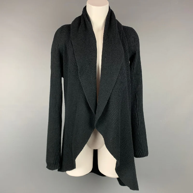 ITALCA OF ITALY Size S Black Ribbed Cotton Circle Cardigan Notch Collar Peter Pan Collar Cowl Neck ITALCA OF ITALY Size S Black Ribbed Cotton Circle Cardigan Notch Collar Peter Pan Collar Cowl Neck