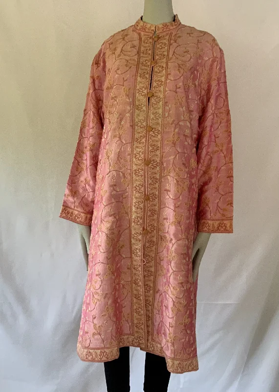 Hand Embroidered Long Jacket -  Pink Lace Jacket Ribbed Jacket Sequined Jacket