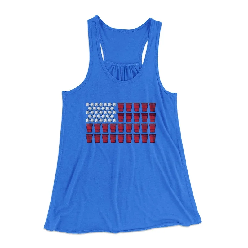Beer Pong American Flag Women's Flowey Tank Top one shoulder tank