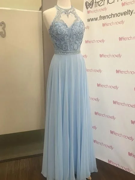 2019 A-Line Glamorous Chiffon Jewel Neckline Floor-length Prom Dresses With Beading cg796 2019 A-Line Glamorous Chiffon Jewel Neckline Floor-length Prom Dresses With Beading cg796