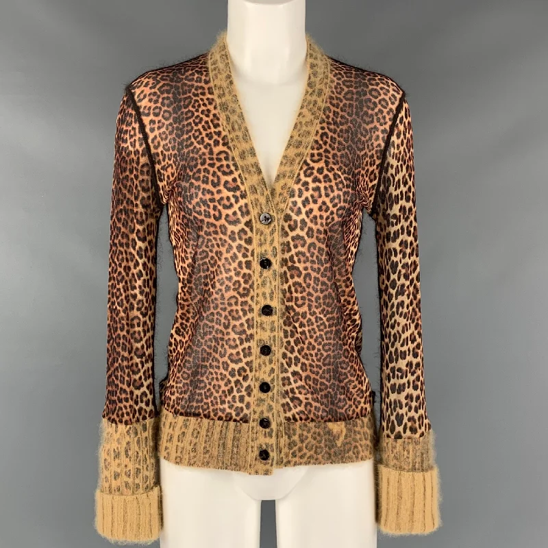 JEAN PAUL GAULTIER Size M Brown Beige Animal Print V-Neck Cardigan Zippered Buttoned Snapped