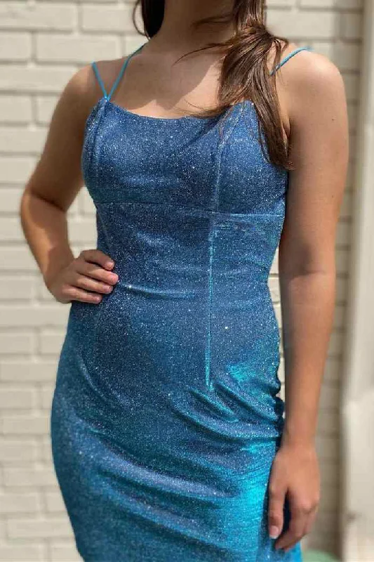 Spaghetti Straps Pretty Backless Blue Lace Up Short Formal Dress Homecoming Dress