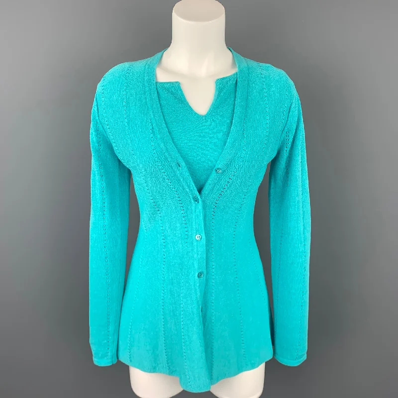 DONCASTER SIGNATURE Size XS Turquoise Linen Blend Cardigan 2 Piece Set Stretchy Elastic Breathable DONCASTER SIGNATURE Size XS Turquoise Linen Blend Cardigan 2 Piece Set Stretchy Elastic Breathable
