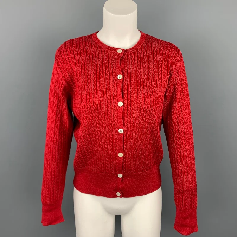 RALPH LAUREN Blue Label Size M Red Cable Knit Cotton Cardigan Mesh Cardigan Canvas Denim RALPH LAUREN Blue Label Size M Red Cable Knit Cotton Cardigan Mesh Cardigan Canvas Denim