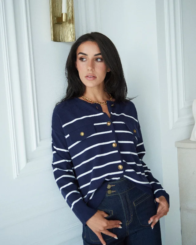 Marine Stripe Cardigan Neon metallic Matte