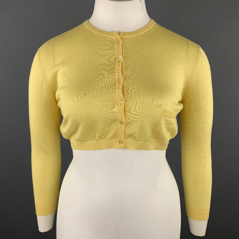 VALENTINO Size L Pastel Yellow Wool Blend Cropped Cardigan Wool Cardigan Cotton Cardigan Cashmere Cardigan
