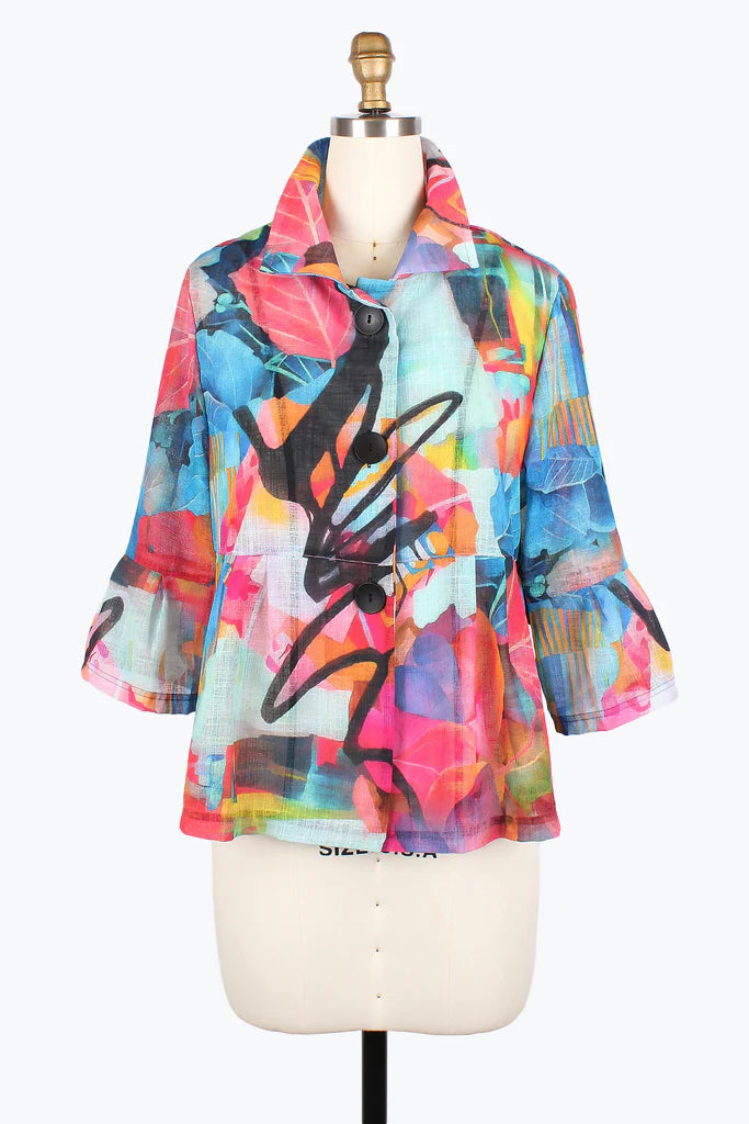Damee 2557-MLT S25 Watercolor Peplm Jacket Print Jacket Jacquard Jacket Patchwork Jacket Damee 2557-MLT S25 Watercolor Peplm Jacket Print Jacket Jacquard Jacket Patchwork Jacket