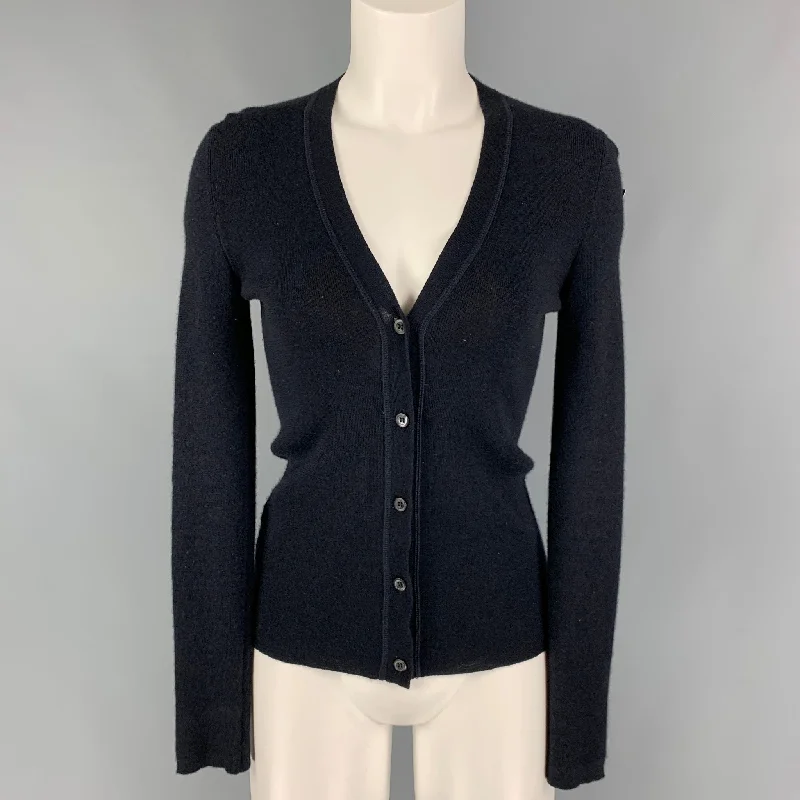 PRADA Size 4 Black Cashmere Silk V-Neck Cardigan Spandex Blend Rayon Blend Denim Blend PRADA Size 4 Black Cashmere Silk V-Neck Cardigan Spandex Blend Rayon Blend Denim Blend