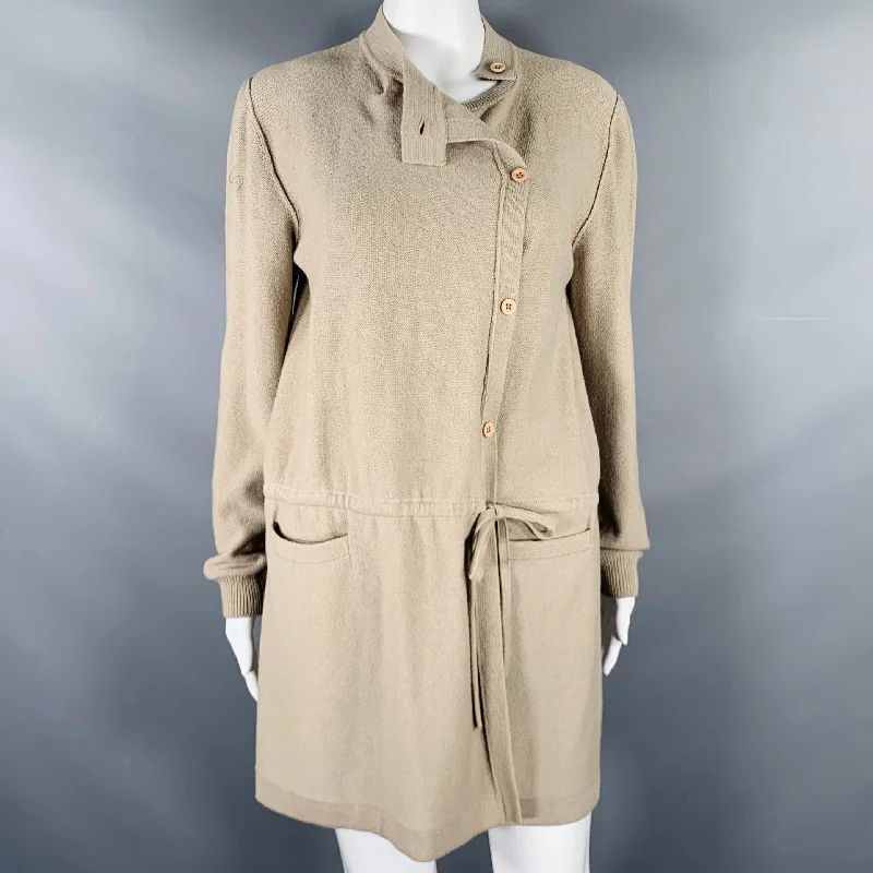 SONIA RYKIEL Size 4 Beige Taupe Belted Knit Cardigan Slim Fit Regular Fit Oversized