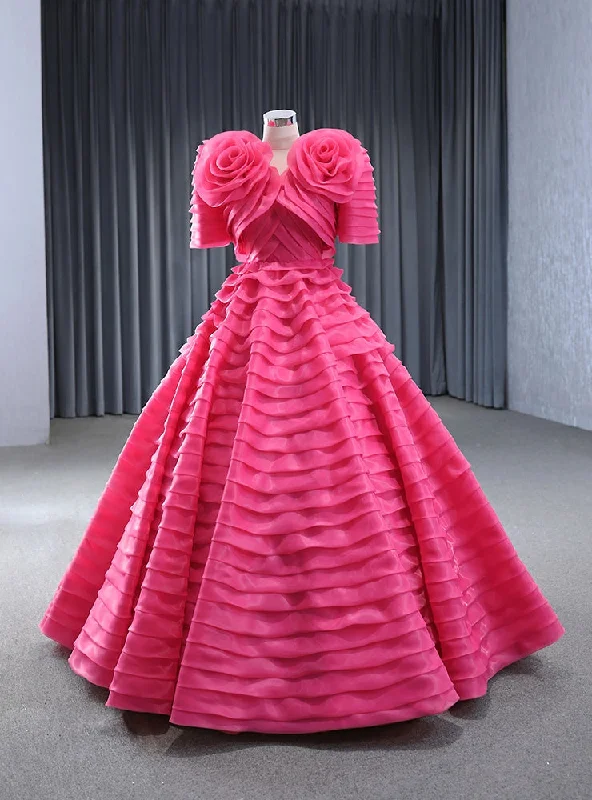 Fuchsia V-neck Tiers Prom Dress With Jacket Toggled Jacket Drawstring Jacket Belted Jacket Fuchsia V-neck Tiers Prom Dress With Jacket Toggled Jacket Drawstring Jacket Belted Jacket