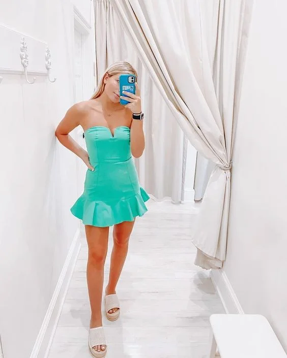 Strapless Mint Green Homecoming Dress,Graduation Dress  Y2071