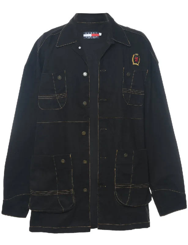 Tommy Hilfiger Black 1990s Contrast Stitch Denim Jacket - XL Front Pockets Side Pockets Patch Pockets Tommy Hilfiger Black 1990s Contrast Stitch Denim Jacket - XL Front Pockets Side Pockets Patch Pockets