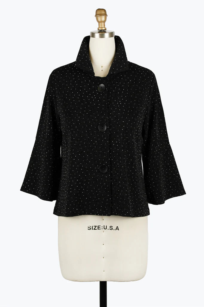 Damee 4952-BLK S25Metallic Cropped Jacket Lace Jacket Ribbed Jacket Sequined Jacket