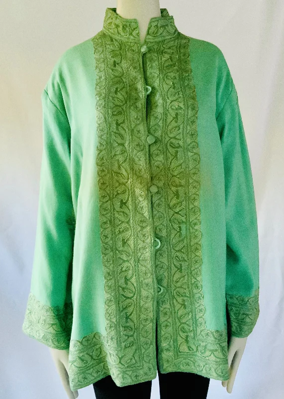 Hand Embroidered Short Jacket - Sea Green Plaid Jacket Tartan Jacket Houndstooth Jacket Hand Embroidered Short Jacket - Sea Green Plaid Jacket Tartan Jacket Houndstooth Jacket