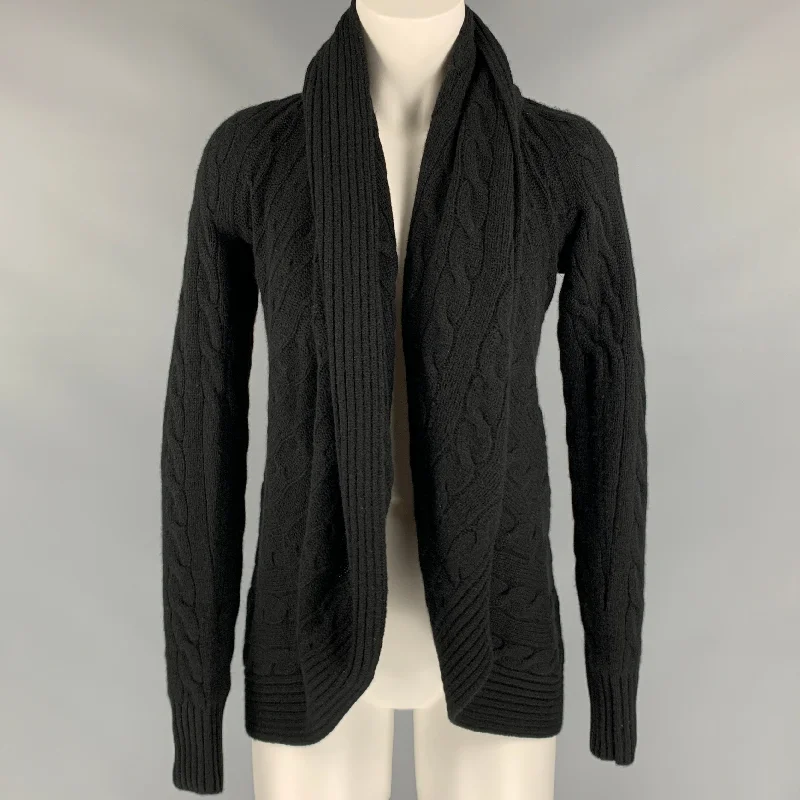 RALPH LAUREN Black Label Size S Black Cable Knit Cashmere Shawl Collar Cardigan Soft Cozy Warm