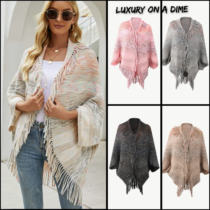 Colorful Rainbow Retro Fringe Hem Shrug Knit Bolero Open Front Sweater Cardigan Solid Print Embellished Colorful Rainbow Retro Fringe Hem Shrug Knit Bolero Open Front Sweater Cardigan Solid Print Embellished