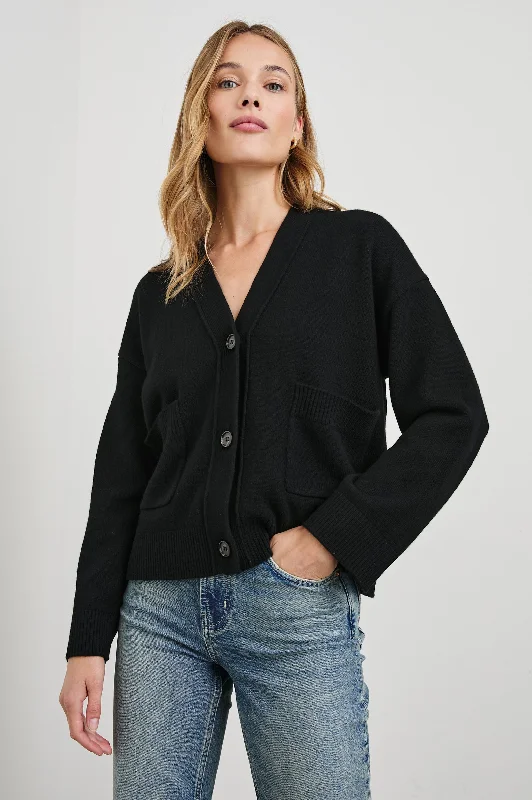 LINDI CARDIGAN - BLACK Herringbone Houndstooth Plaid