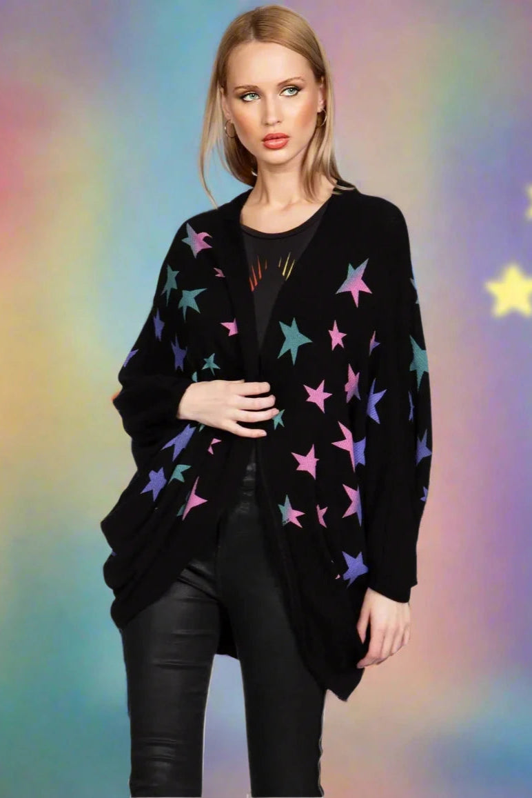 Lauren Moshi Isla Ombre Stars Wrap Cardigan Fitted Loose Oversized