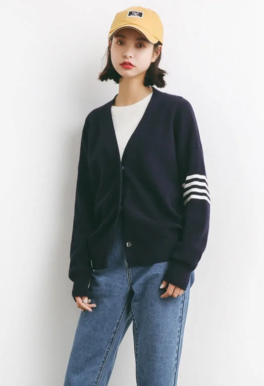 Oversized Cardigan W/ Stripe Seamless Knitted Crochet