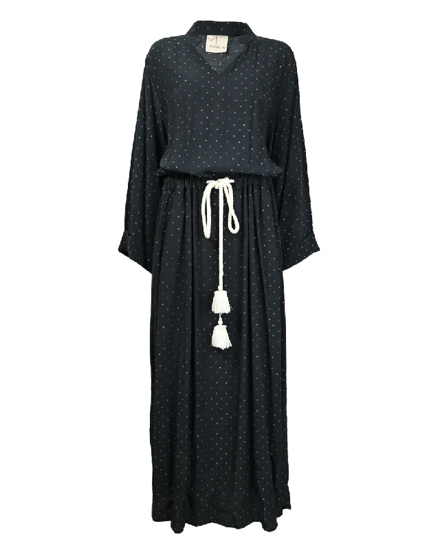Amara Navy Blue Printed Belted Dress