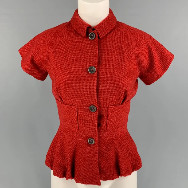 PIAZZA SEMPIONE Size 4 Red Brown Checkered Cashmere Cardigan Fleece Cardigan Nylon Polyester PIAZZA SEMPIONE Size 4 Red Brown Checkered Cashmere Cardigan Fleece Cardigan Nylon Polyester
