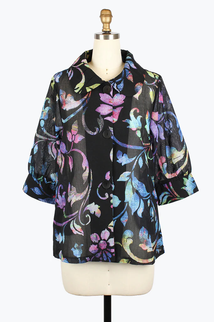 Damee 2448-MLT S25 SVictorian Vine Swing Jacket Notch Collar Jacket Peter Pan Collar Jacket Cowl Neck Jacket