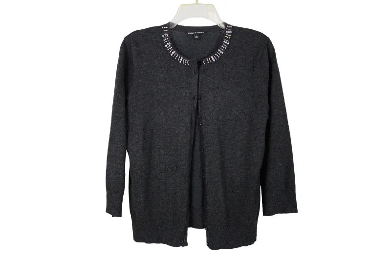 Cable & Gauge Charcoal Gray Cardigan | L Houndstooth Herringbone Solid