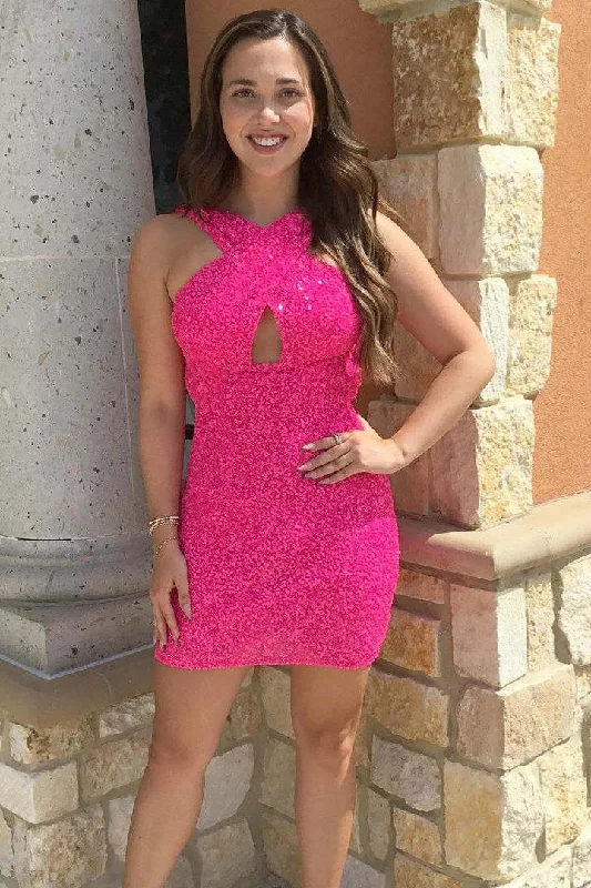 Shinning Sequins Criss Cross Homecoming Dress