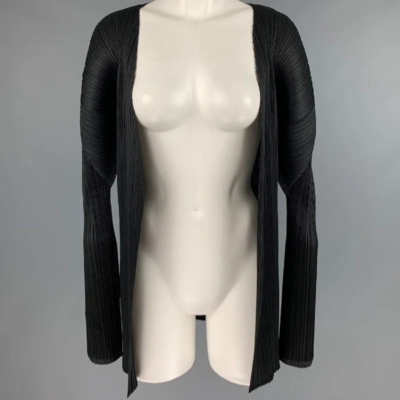 ISSEY MIYAKE Size M Black Pleated Open Front Cardigan - Womens Tailored Straight A-Line ISSEY MIYAKE Size M Black Pleated Open Front Cardigan - Womens Tailored Straight A-Line