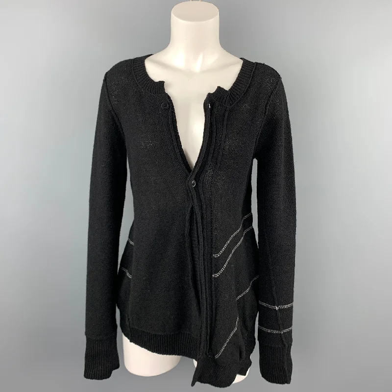 YOHJI YAMAMOTO NOIR Size S Black Knitted Wool Blend Cardigan Iron Safe Non-Iron Wrinkle Free