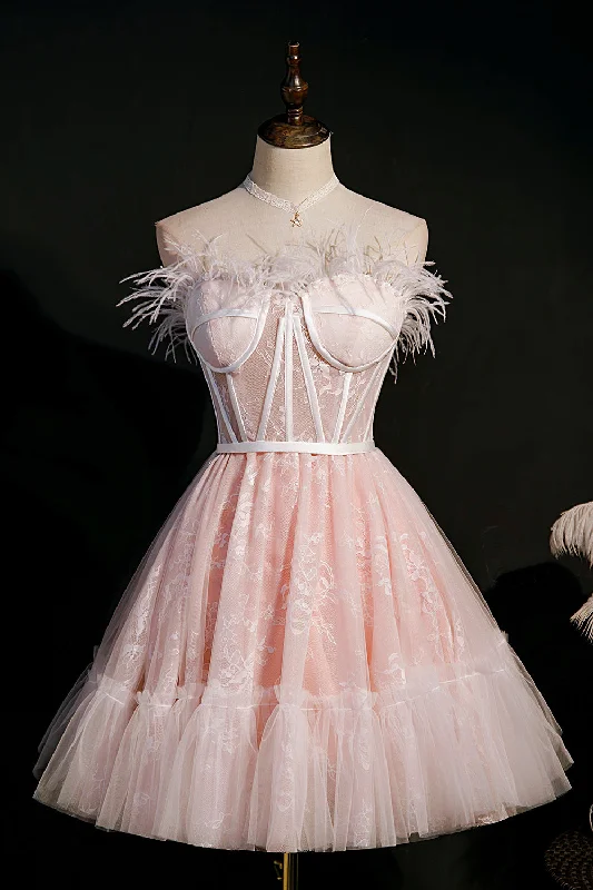 Pink Feather Homecoing Dresses For Teens Sweet 16 Dresses