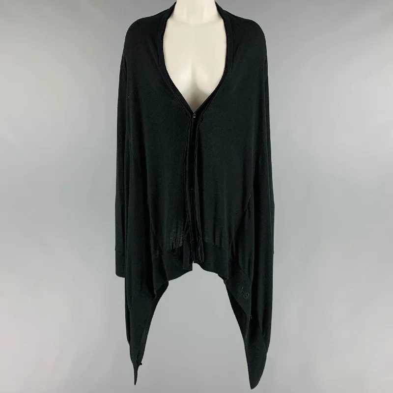 Y-3 Size M Black Polyester Viscose Hidden Buttons Cardigan Denim Fabric Leather Fabric Suede Fabric Y-3 Size M Black Polyester Viscose Hidden Buttons Cardigan Denim Fabric Leather Fabric Suede Fabric