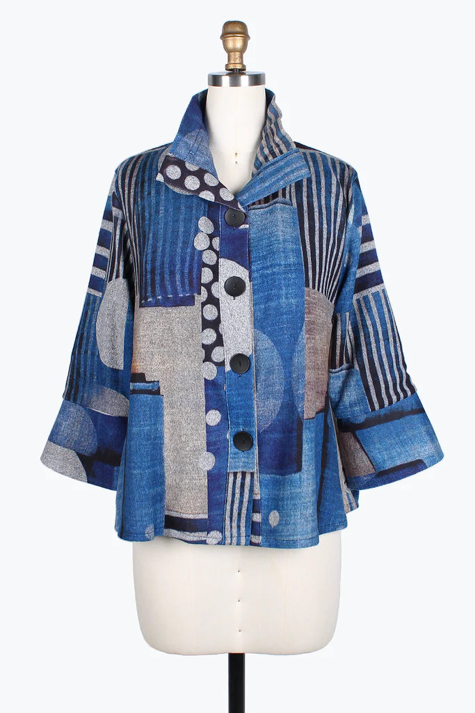 Damee Circles & Stripes Jacket 4769-BLU Welt Pockets Slit Pockets Flap Pockets