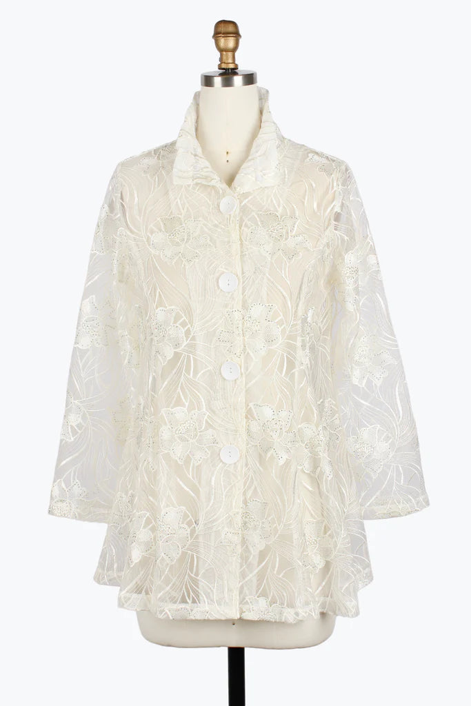 Damee 2416-IVR S25 Floral Embroidery Flare Jacket Oversized Jacket Tailored Jacket Straight Jacket