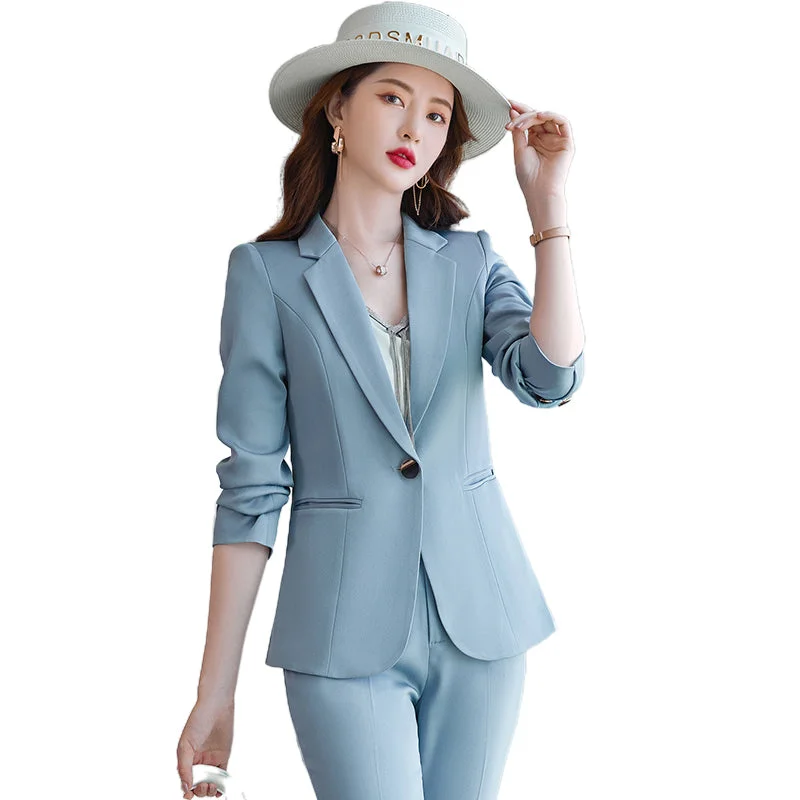 OEM High-Quality 2 Piece Set Blue Formal Fashion Pant Suit Blazer with Pockets Office Lady Women Jacket and Trousers Plus size Cotton Fabric Linen Fabric Terry Fabric OEM High-Quality 2 Piece Set Blue Formal Fashion Pant Suit Blazer with Pockets Office Lady Women Jacket and Trousers Plus size Cotton Fabric Linen Fabric Terry Fabric