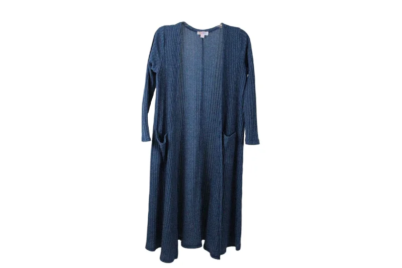 LuLaRoe Blue Rib Long Cardigan | S Notch Collar Peter Pan Collar Cowl Neck
